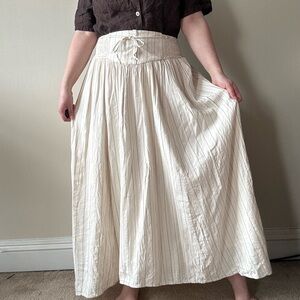 aerie Cream Maxi Skirt with Smocked Waist and Subtle Stripes